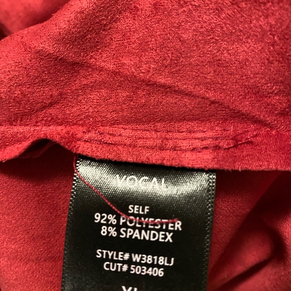Vocal Open Front Lightweight Red Faux Suede Jacket with matching red bling - Picture 13 of 13